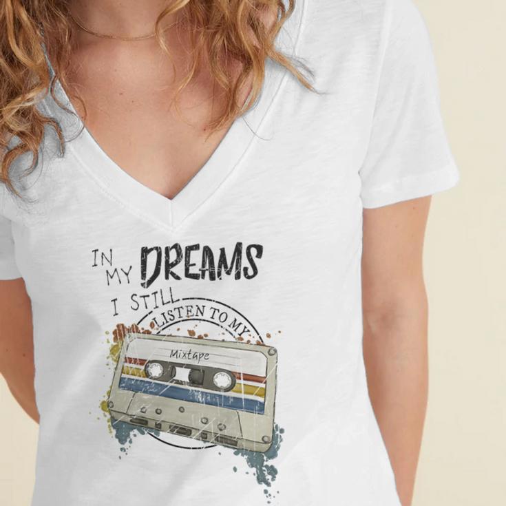 Dreams Of Music Mixtapes Retro Cassette Lifestyle Nostalgia Premium Tri-Blend Women's Jersey Short Sleeve Deep V-Neck Tshirt