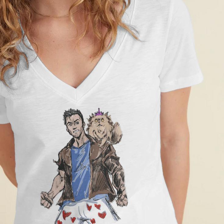 Dungeon Crawler Carl Sketchbook Princess Donut And Carl Book Women's Jersey Short Sleeve Deep V-Neck Tshirt