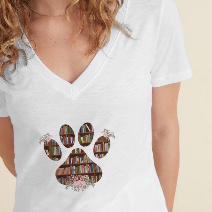 Easily Distracted By Dogs And Books Women's Jersey Short Sleeve Deep V-Neck Tshirt Easily Distracted By Dogs And Books Women's Jersey Short Sleeve Deep V-Neck Tshirt