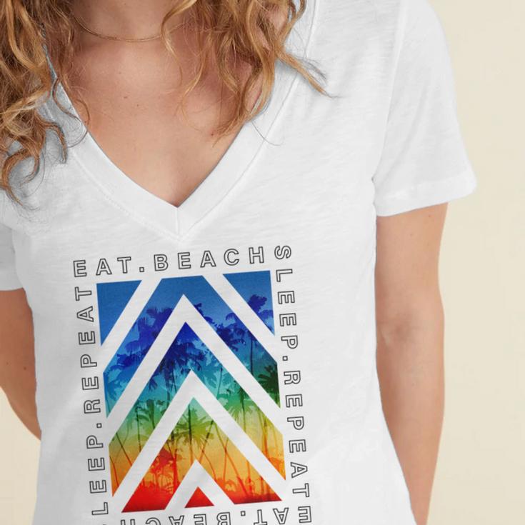 Eat Beach Sleep Repeat Summer Vacation Graduation Tees Men Women Kids Women's Jersey Short Sleeve Deep V-Neck Tshirt