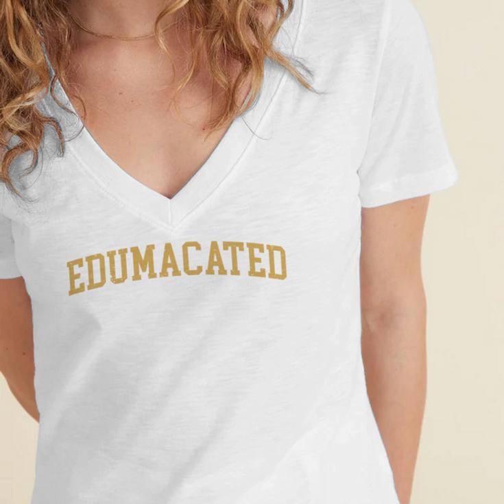 Edumacated Grad College Graduation Women's Jersey Short Sleeve Deep V-Neck Tshirt