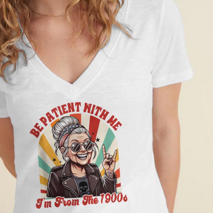 Elder Emo Grandma Nana Be Patient With Me I'm From The 1900s Women's Jersey Short Sleeve Deep V-Neck Tshirt Elder Emo Grandma Nana Be Patient With Me I'm From The 1900s Women's Jersey Short Sleeve Deep V-Neck Tshirt