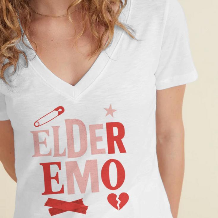 Elder Emo Retro Punk Typography Nostalgia Premium Tri-Blend Women's Jersey Short Sleeve Deep V-Neck Tshirt Elder Emo Retro Punk Typography Nostalgia Premium Tri-Blend Women's Jersey Short Sleeve Deep V-Neck Tshirt