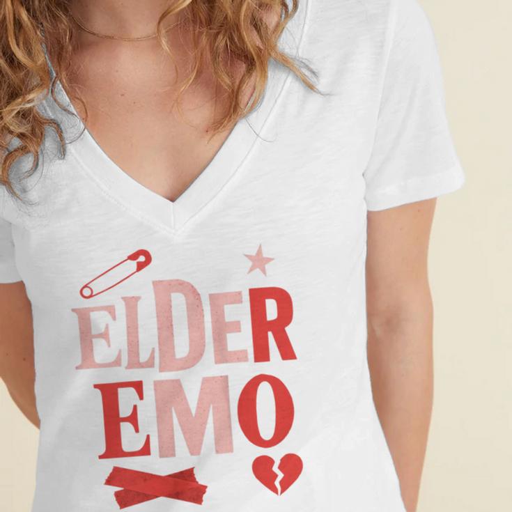 Elder Emo Retro Punk Typography Nostalgia Women's Jersey Short Sleeve Deep V-Neck Tshirt