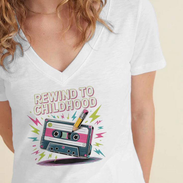 Elder Millennials Embracing 90s Rewind Nostalgia Vibes Premium Women's Jersey Short Sleeve Deep V-Neck Tshirt Elder Millennials Embracing 90s Rewind Nostalgia Vibes Premium Women's Jersey Short Sleeve Deep V-Neck Tshirt
