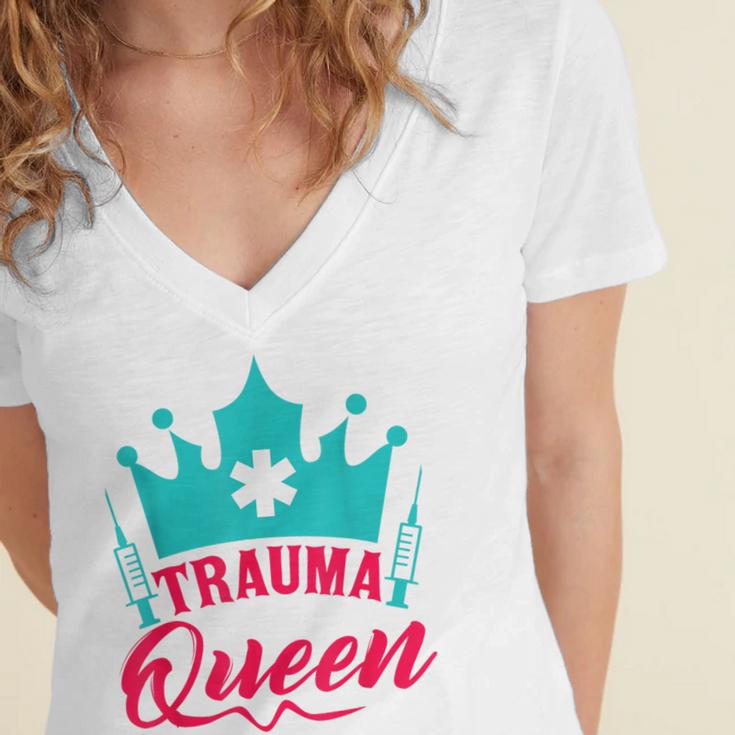 EMT Trauma Queen Paramedic Student T-Shirt Graduation Women's Jersey Short Sleeve Deep V-Neck Tshirt