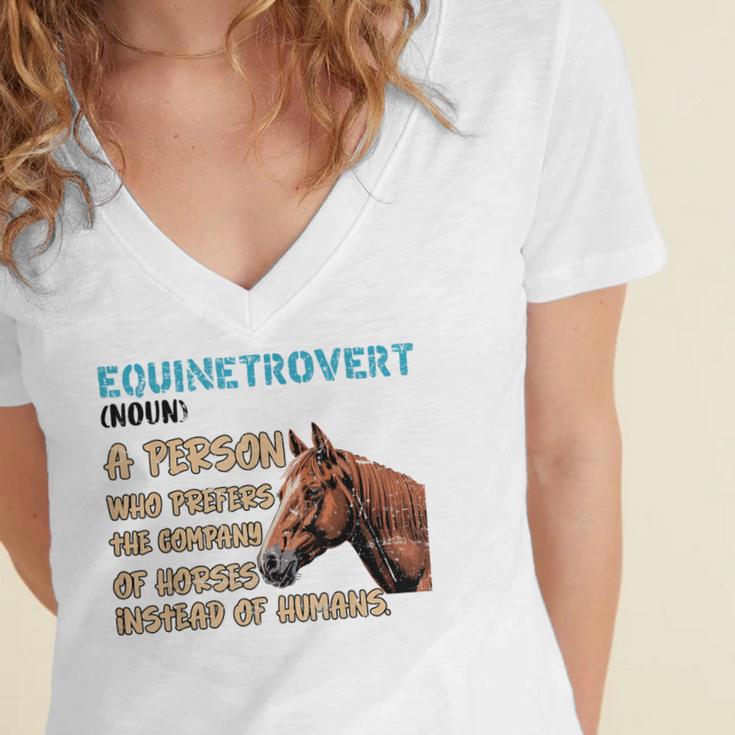 Equinetrovert Definition Equine Horse Riding Introvert Women's Jersey Short Sleeve Deep V-Neck Tshirt