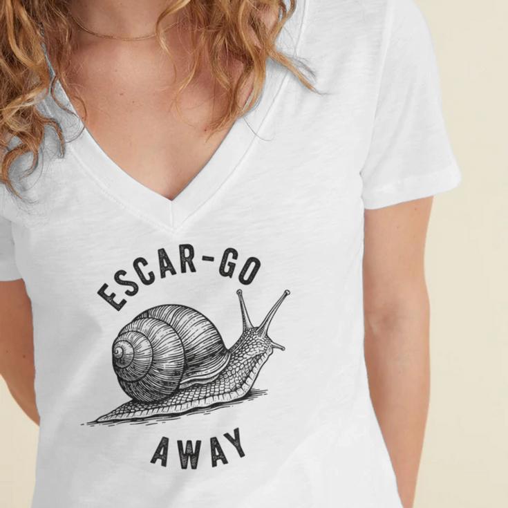 Escar Go Away Snail Vintage French Pun Introvert Humor Women's Jersey Short Sleeve Deep V-Neck Tshirt Escar Go Away Snail Vintage French Pun Introvert Humor Women's Jersey Short Sleeve Deep V-Neck Tshirt