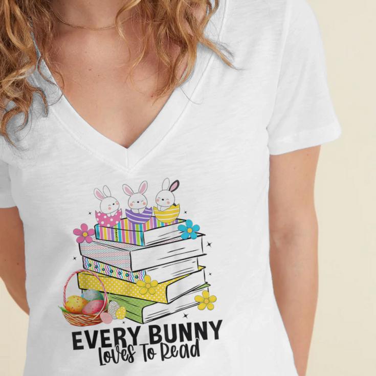 Every Bunny Loves To Read Easter Cute Reading Books Lover Women's Jersey Short Sleeve Deep V-Neck Tshirt Every Bunny Loves To Read Easter Cute Reading Books Lover Women's Jersey Short Sleeve Deep V-Neck Tshirt