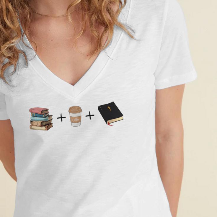 Everything a Girl Needs Books Coffee Jesus Women's Jersey Short Sleeve Deep V-Neck Tshirt Everything a Girl Needs Books Coffee Jesus Women's Jersey Short Sleeve Deep V-Neck Tshirt