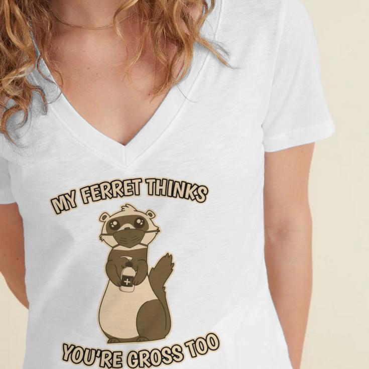Ew People Ferret Saying Mask Introvert Ferrets Women's Jersey Short Sleeve Deep V-Neck Tshirt Ew People Ferret Saying Mask Introvert Ferrets Women's Jersey Short Sleeve Deep V-Neck Tshirt