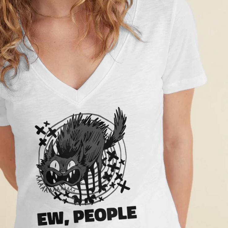 Ew People Introvert Cat Lover Crazy Cats Lady Women's Jersey Short Sleeve Deep V-Neck Tshirt Ew People Introvert Cat Lover Crazy Cats Lady Women's Jersey Short Sleeve Deep V-Neck Tshirt