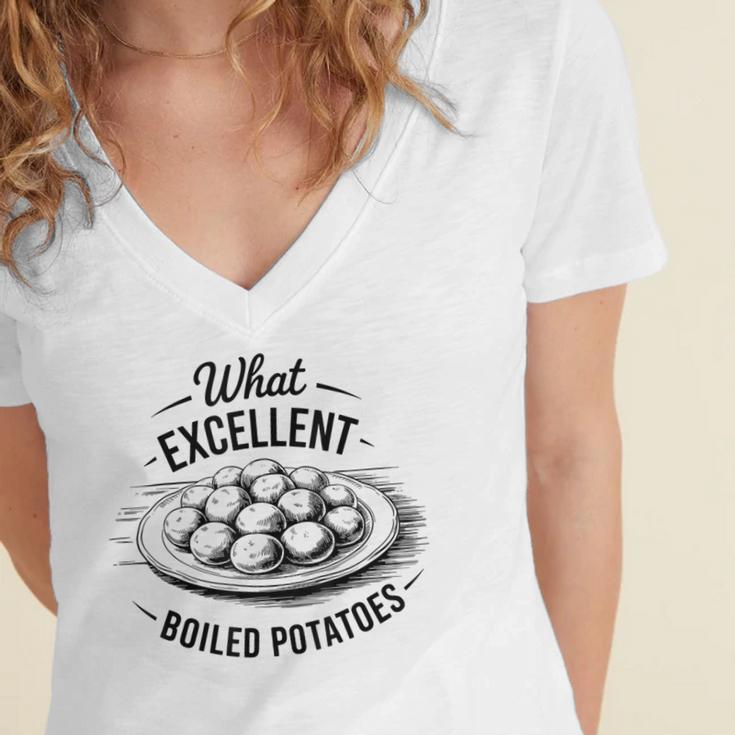 What Excellent Boiled Potatoes Book Lover Vintage Literature Women's Jersey Short Sleeve Deep V-Neck Tshirt