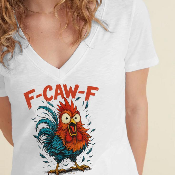 F-Caw-F Rooster F Awk F Chicken Coffee Romance Books Lover Women's Jersey Short Sleeve Deep V-Neck Tshirt