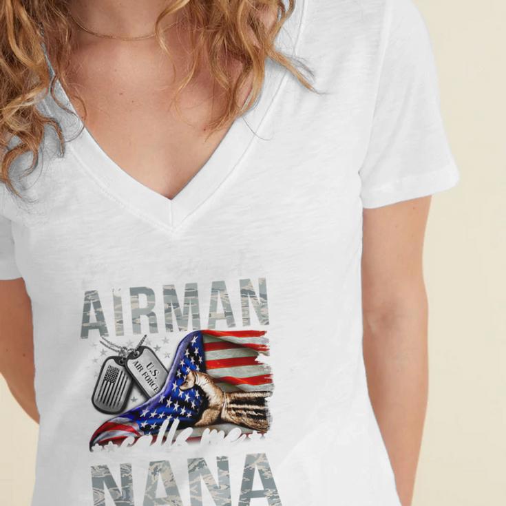 My Favorite Airman Calls Me Nana Air Force Graduation Nana Women's Jersey Short Sleeve Deep V-Neck Tshirt