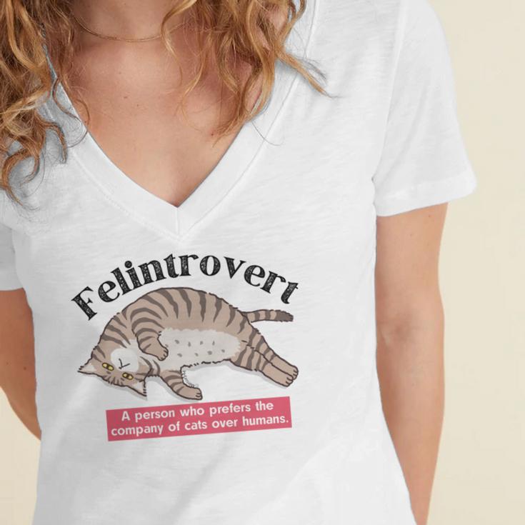 Felinetrovert CAT Lover Kitten CATS Funny Meme Introvert Pet Women's Jersey Short Sleeve Deep V-Neck Tshirt Felinetrovert CAT Lover Kitten CATS Funny Meme Introvert Pet Women's Jersey Short Sleeve Deep V-Neck Tshirt