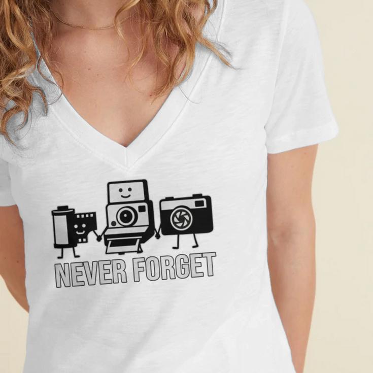 Never Forget Retro Camera Photography Nostalgia Premium Tri-Blend Women's Jersey Short Sleeve Deep V-Neck Tshirt