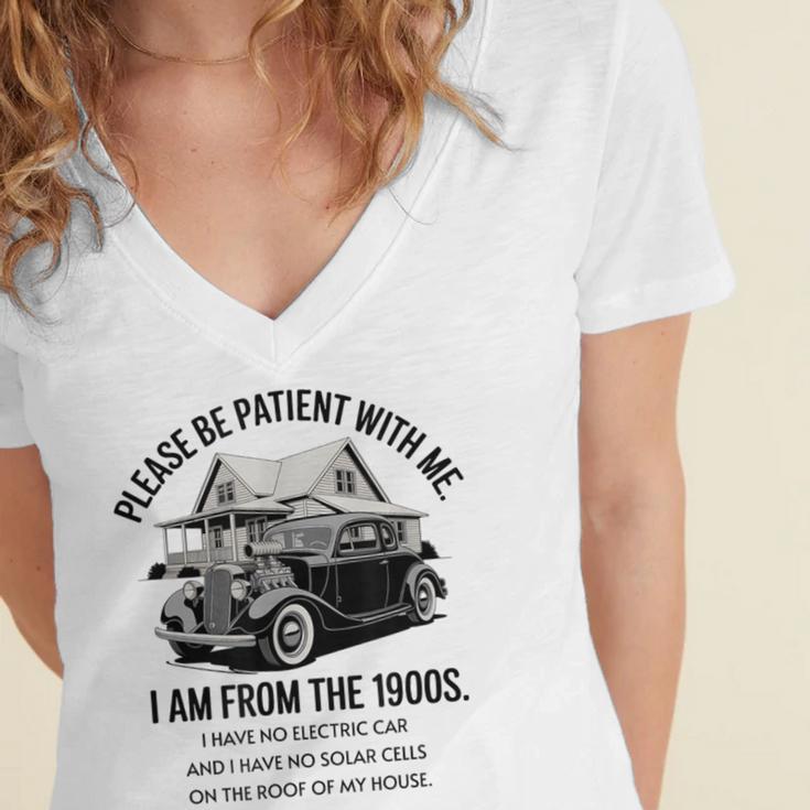 Forgive Me I'm From The 1900s No E-Car No SolarCells Women's Jersey Short Sleeve Deep V-Neck Tshirt