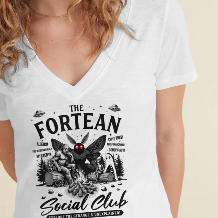 Fortean Social Club Bigfoot Mothman Alien Cryptid Introvert Women's Jersey Short Sleeve Deep V-Neck Tshirt Fortean Social Club Bigfoot Mothman Alien Cryptid Introvert Women's Jersey Short Sleeve Deep V-Neck Tshirt