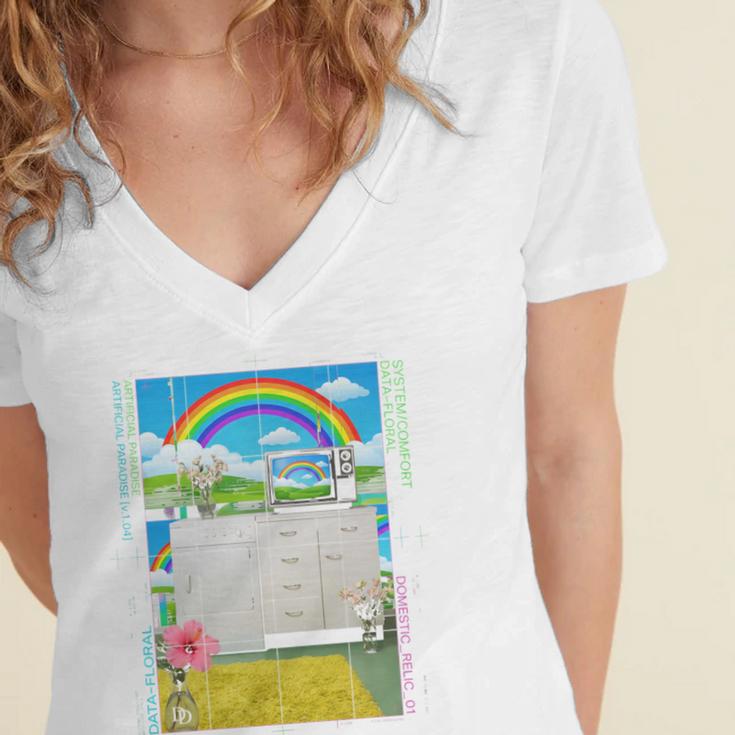 Frutiger Aero Aesthetic Rainbow Glitch Art Women's Jersey Short Sleeve Deep V-Neck Tshirt Frutiger Aero Aesthetic Rainbow Glitch Art Women's Jersey Short Sleeve Deep V-Neck Tshirt