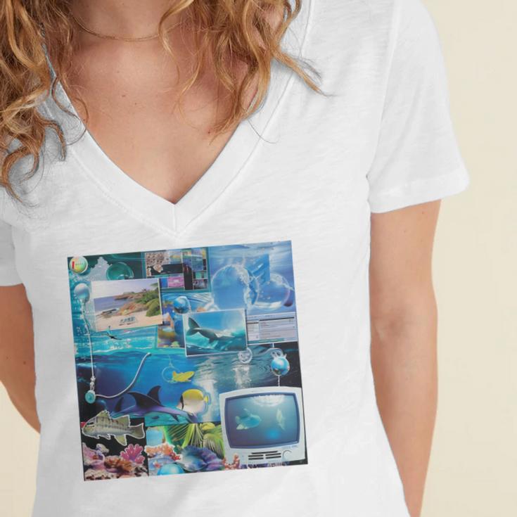 Frutiger Aero Retro Vibes Women's Jersey Short Sleeve Deep V-Neck Tshirt Frutiger Aero Retro Vibes Women's Jersey Short Sleeve Deep V-Neck Tshirt