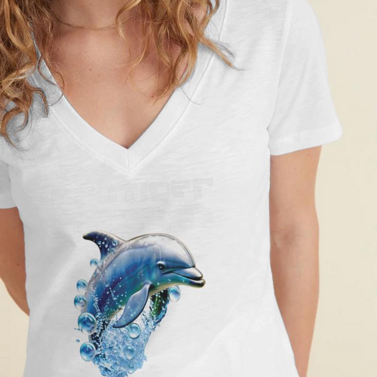 Frutiger Aero Splashy Dolphin Y2k Aesthetic Graphic Premium Women's Jersey Short Sleeve Deep V-Neck Tshirt Frutiger Aero Splashy Dolphin Y2k Aesthetic Graphic Premium Women's Jersey Short Sleeve Deep V-Neck Tshirt