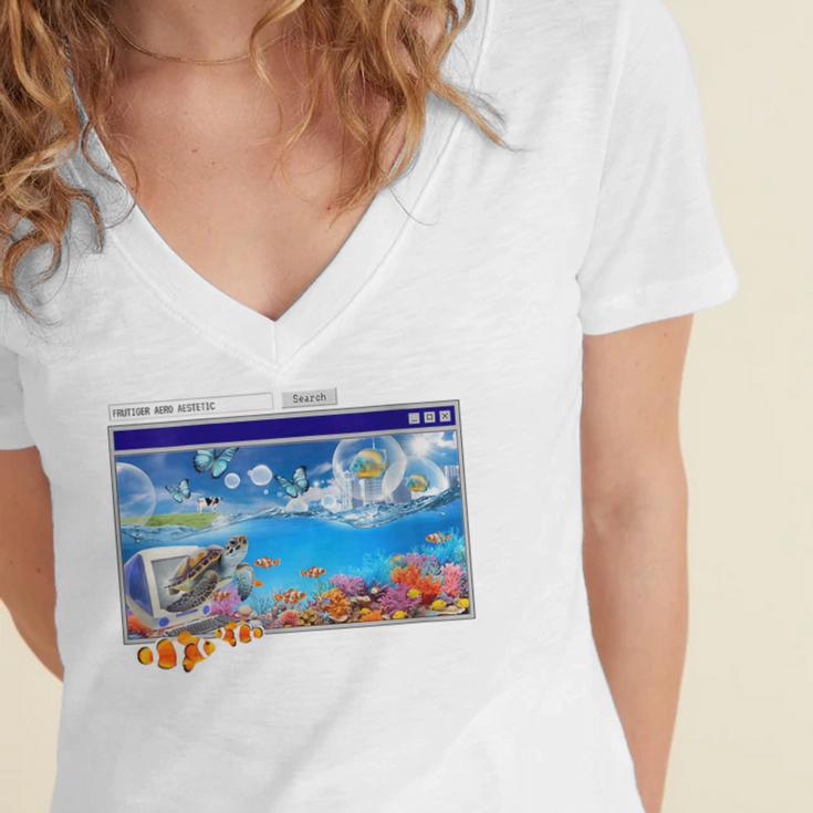 Frutiger Aero Y2k 2000s Women's Jersey Short Sleeve Deep V-Neck Tshirt