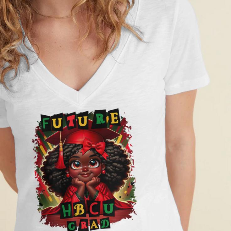 Future HBCU Grad History Girl Graduation HBCU Women's Jersey Short Sleeve Deep V-Neck Tshirt