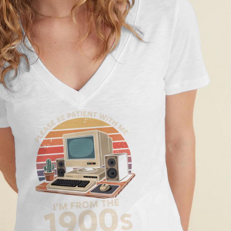 Geek Please Be Patient I'm From The 1900s Retro Computer PC Women's Jersey Short Sleeve Deep V-Neck Tshirt