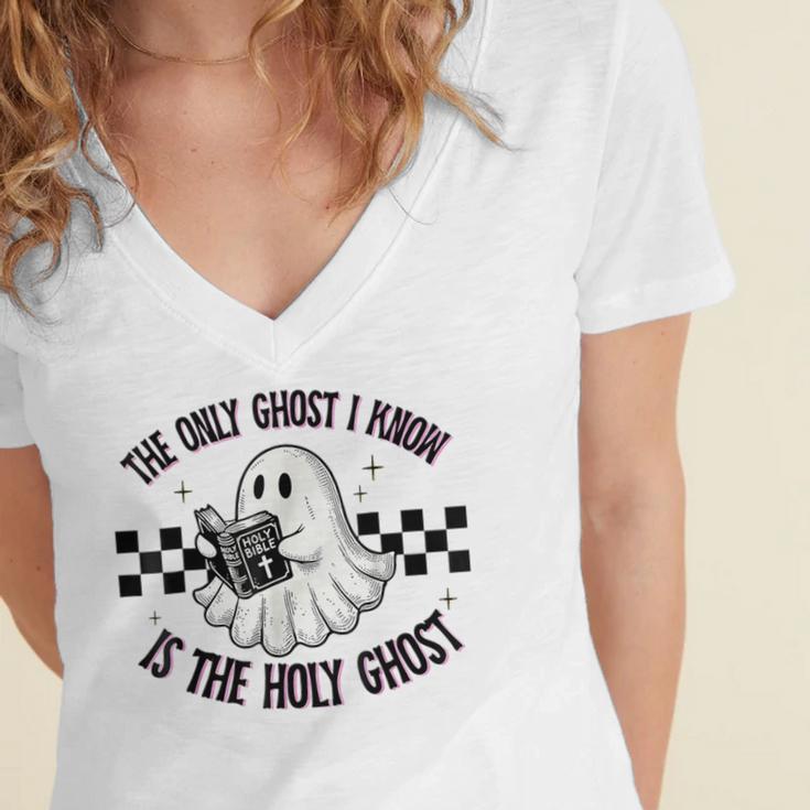 The Only Ghost I Know Is The Holy Ghost Ghost Read Book Women's Jersey Short Sleeve Deep V-Neck Tshirt
