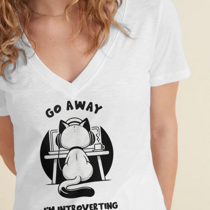 Go Away I'm Introverting Cat With Coffee Women's Jersey Short Sleeve Deep V-Neck Tshirt Go Away I'm Introverting Cat With Coffee Women's Jersey Short Sleeve Deep V-Neck Tshirt