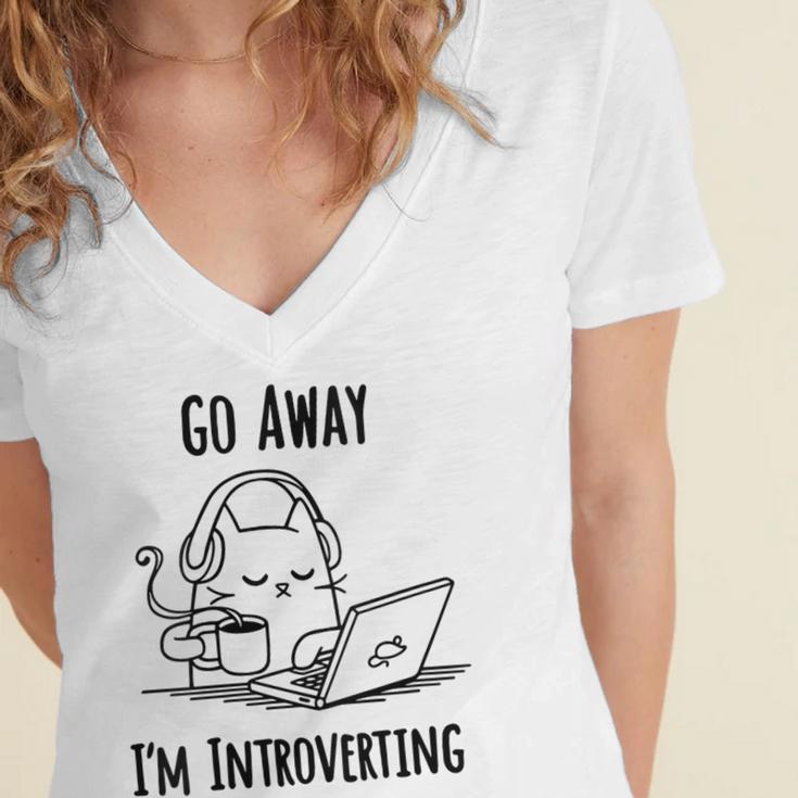 Go Away I'm Introverting Cat Introvert Anxiety Anxious Women's Jersey Short Sleeve Deep V-Neck Tshirt Go Away I'm Introverting Cat Introvert Anxiety Anxious Women's Jersey Short Sleeve Deep V-Neck Tshirt