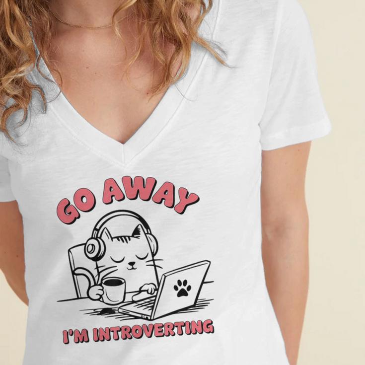 Go Away I´m Introverting Stay Home Socially Awkward Women's Jersey Short Sleeve Deep V-Neck Tshirt Go Away I´m Introverting Stay Home Socially Awkward Women's Jersey Short Sleeve Deep V-Neck Tshirt