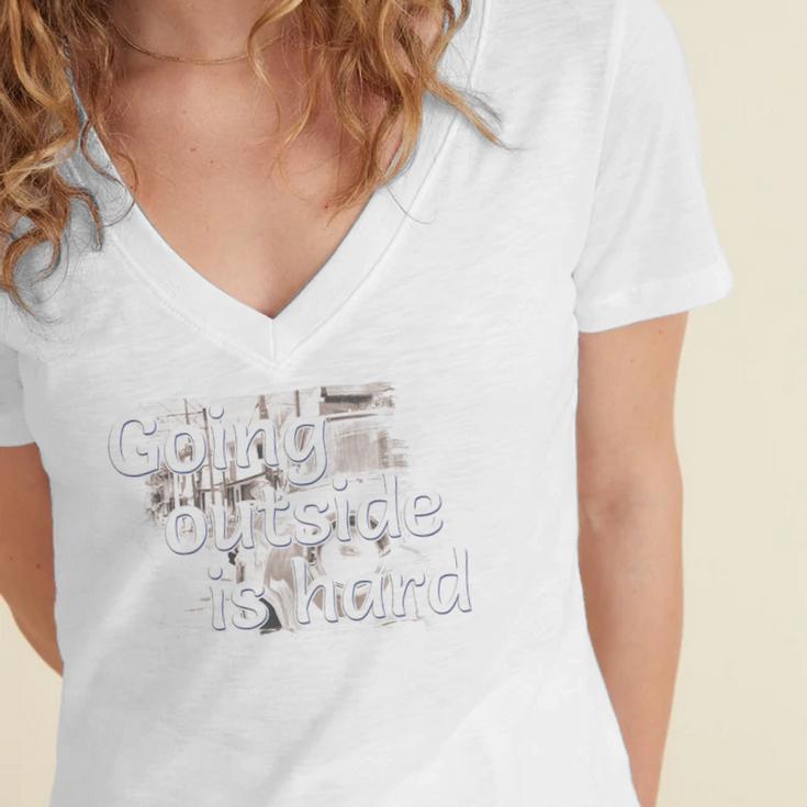 Going Outside Is Hard Saying For Introvert And Homebody Premium Tri-Blend Women's Jersey Short Sleeve Deep V-Neck Tshirt