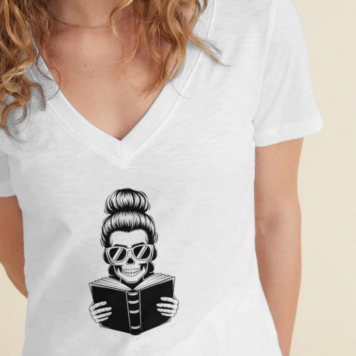 Good Girls Read Bad Books Skeleton Women's Jersey Short Sleeve Deep V-Neck Tshirt Good Girls Read Bad Books Skeleton Women's Jersey Short Sleeve Deep V-Neck Tshirt