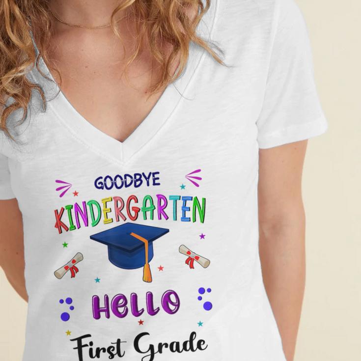 Goodbye Kindergarten Graduation Class 2025 1st Grade Kids Women's Jersey Short Sleeve Deep V-Neck Tshirt