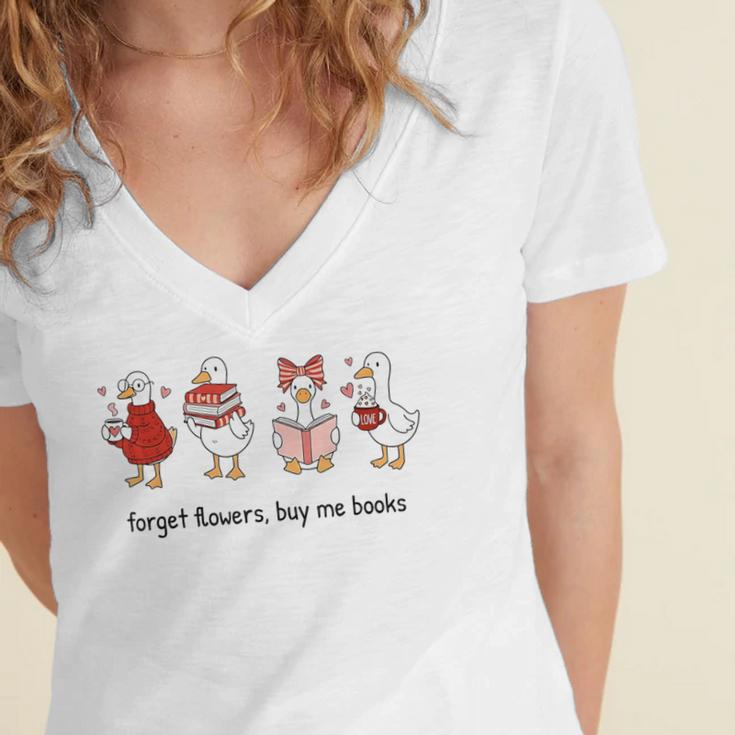 Goose Forget Flowers Buy Me Books Women's Jersey Short Sleeve Deep V-Neck Tshirt
