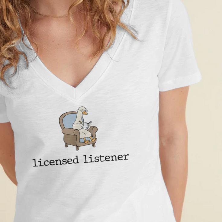 Goose Licensed Listener Psychology School Graduation Women's Jersey Short Sleeve Deep V-Neck Tshirt