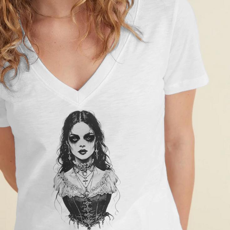 Gothic Goth Girl Woman Movie Book Art Women's Jersey Short Sleeve Deep V-Neck Tshirt