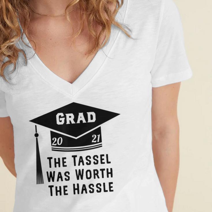 Grad 2021 Graduation Tassel Was Worth The Hassle Women's Jersey Short Sleeve Deep V-Neck Tshirt