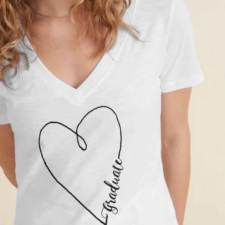 Graduate Heart Shirt Graduation Women's Jersey Short Sleeve Deep V-Neck Tshirt