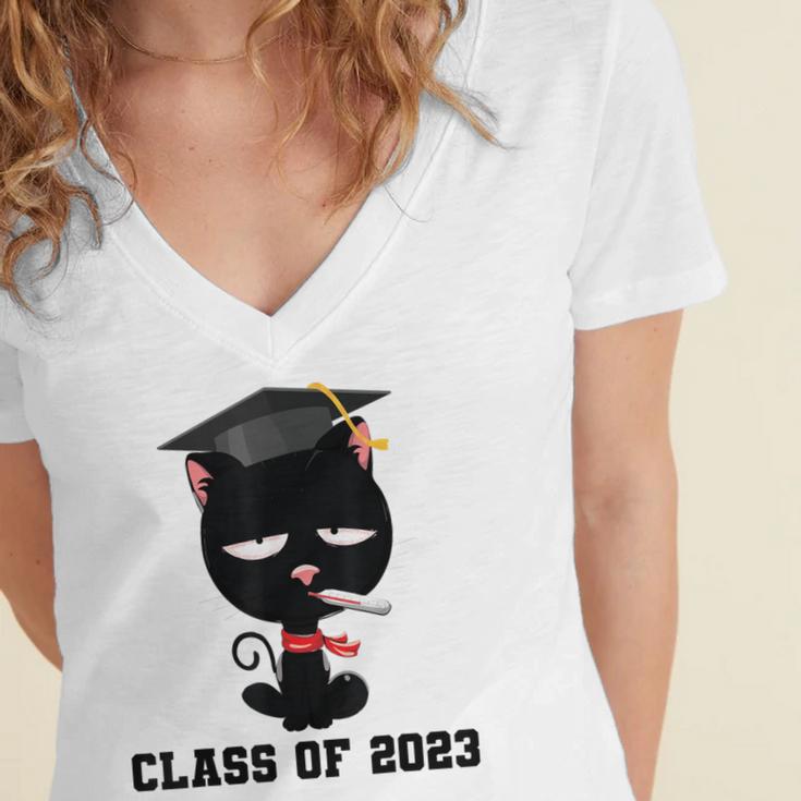 I Graduated Class Of2023 Cat Graduation Women's Jersey Short Sleeve Deep V-Neck Tshirt