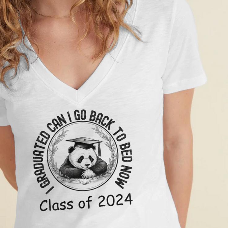 I Graduated Can I Go Back To Bed Now 2024 Graduation Panda Women's Jersey Short Sleeve Deep V-Neck Tshirt