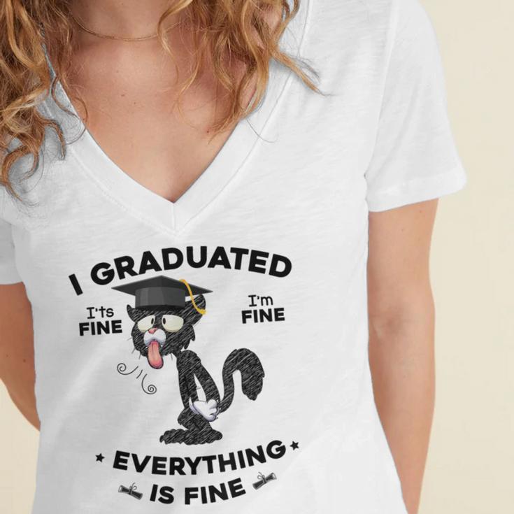 I Graduated Graduate Class 2025 Cat Graduation Women's Jersey Short Sleeve Deep V-Neck Tshirt
