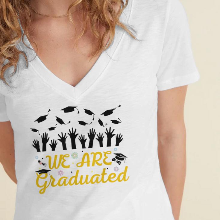 We Are Graduated Graduation Class Of 2025 Family Crew Women's Jersey Short Sleeve Deep V-Neck Tshirt