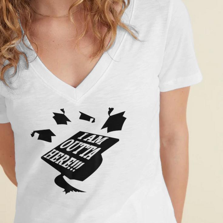 GRADUATION 2018 I AM OUTTA HERE SCHOOL MOVING UP GIFT SHIRT Women's Jersey Short Sleeve Deep V-Neck Tshirt