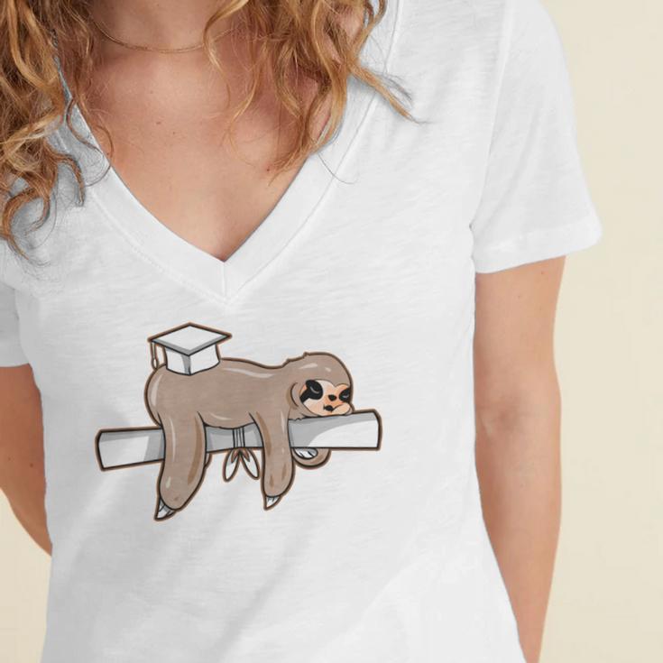 Graduation 2022 PhD Sloth Bachelor Master School Doctor Women's Jersey Short Sleeve Deep V-Neck Tshirt