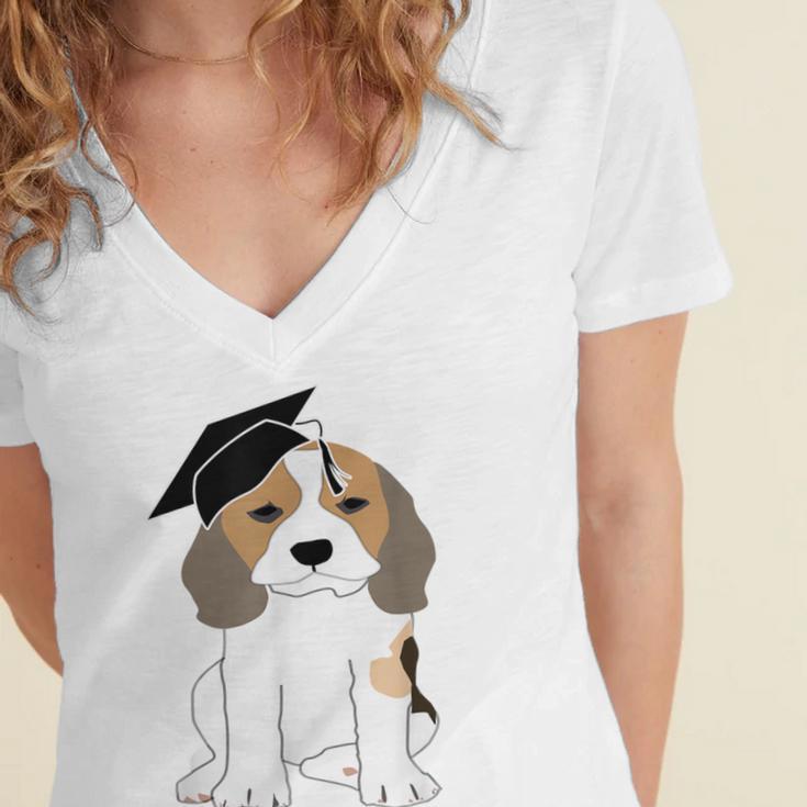 Graduation Beagle Dog 2017 Graduate Graduation Tee Women's Jersey Short Sleeve Deep V-Neck Tshirt