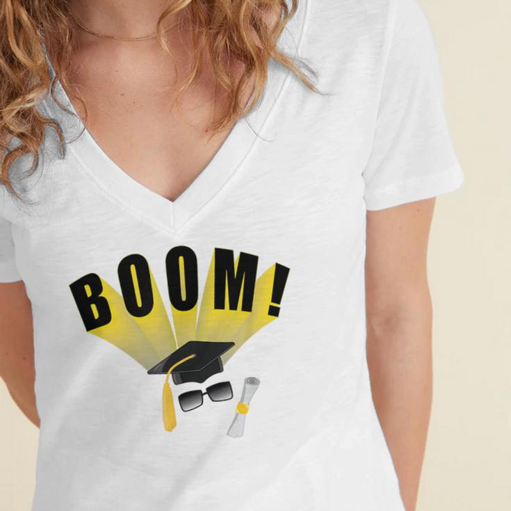 Graduation Cap And Diploma For Proud Graduation Women's Jersey Short Sleeve Deep V-Neck Tshirt