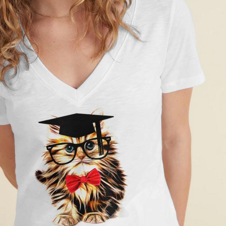 Graduation Cat Class Of 2023 Women's Jersey Short Sleeve Deep V-Neck Tshirt